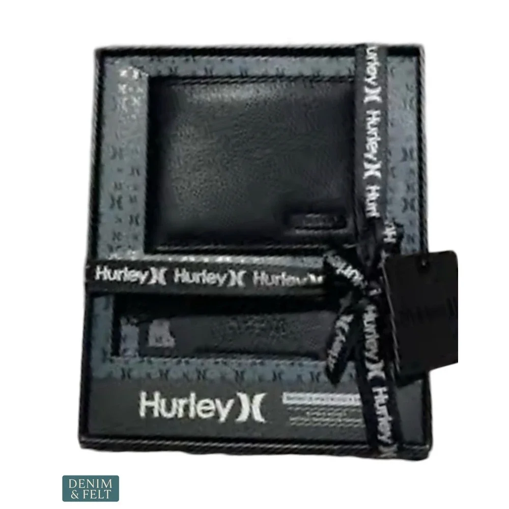 NEW Hurley RFID Bifold Wallet & Bottle Opener Keychain Gift Set Black‎